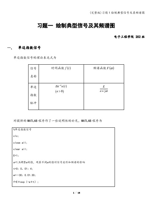 (完整版)习题1绘制典型信号及其频谱图