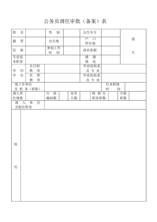 公务员调任审批备案表