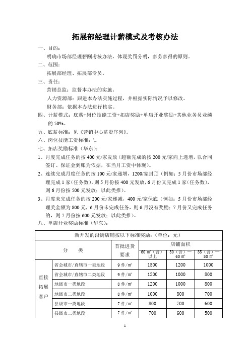 拓展部经理计薪模式及考核办法