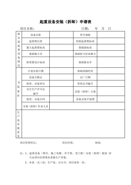 起重设备安装(拆卸)申请表