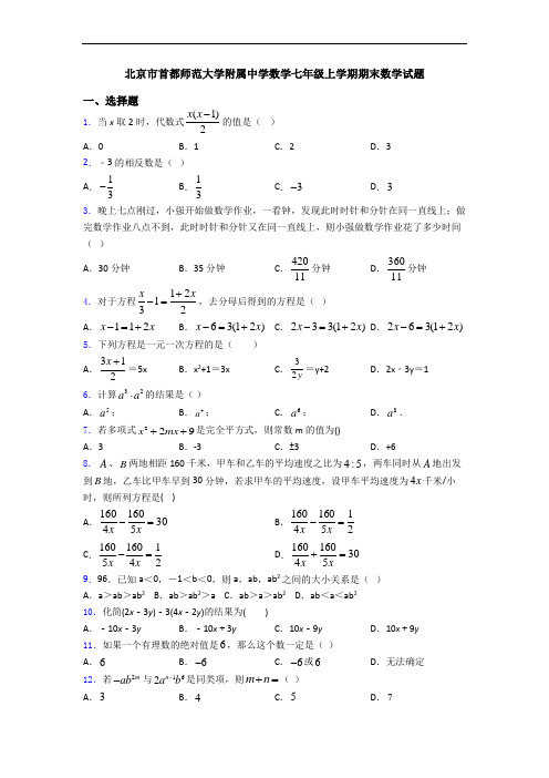 北京市首都师范大学附属中学数学七年级上学期期末数学试题