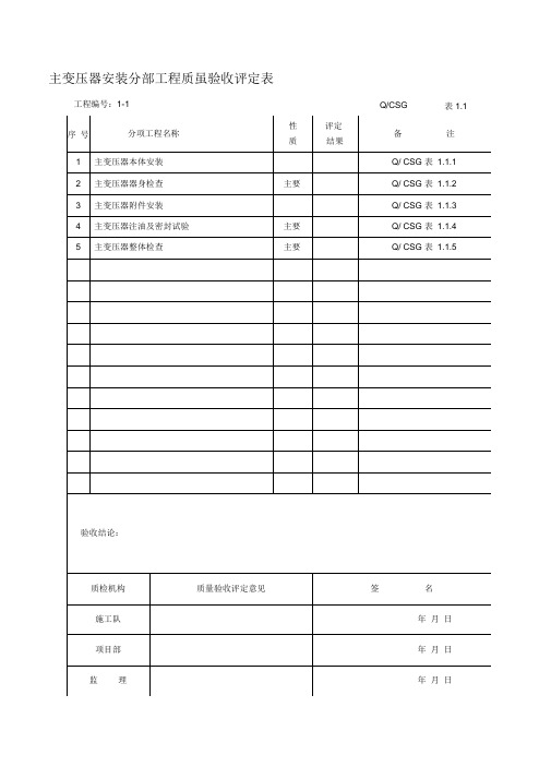 主变压器安装分部工程质量验收评定表