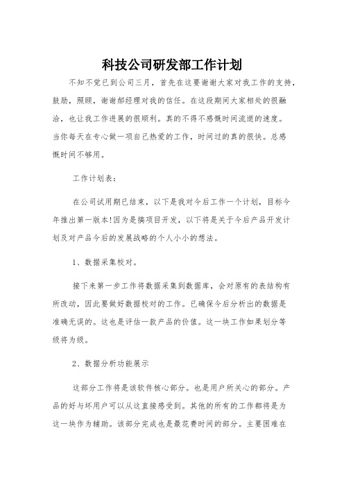 科技公司研发部工作计划