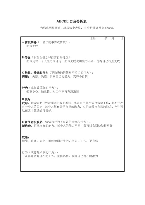 ABCDE自我分析表 宋同学