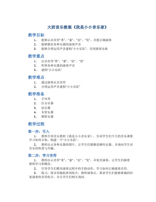 大班音乐教案《我是小小音乐家》