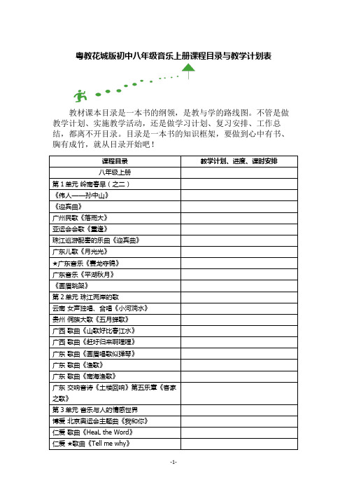 粤教花城版初中八年级音乐上册课程目录与教学计划表