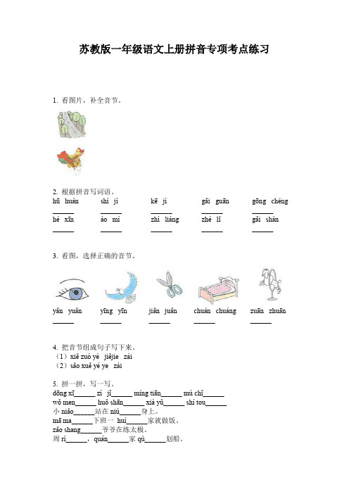 苏教版一年级语文上册拼音专项考点练习