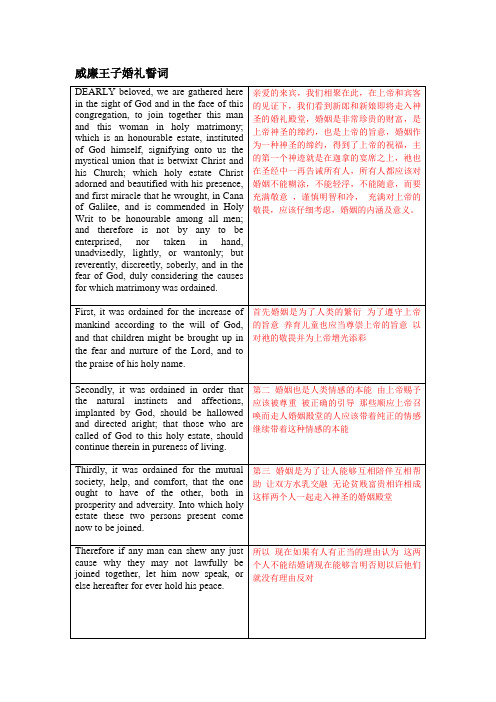 威廉王子和凯特的婚礼誓词中英文对照