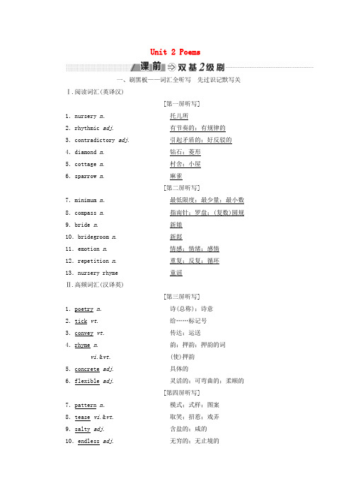 2019-2020学年高考英语一轮复习 Unit 2 Poems讲义 新人教版选修6