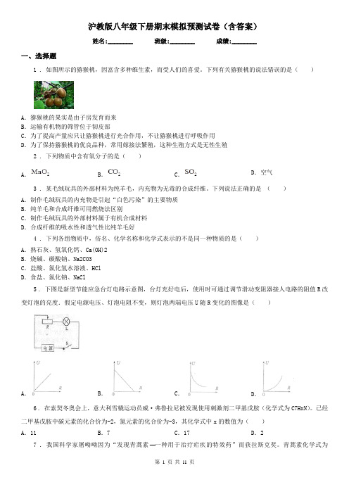 沪教版八年级科学下册期末模拟预测试卷(含答案)