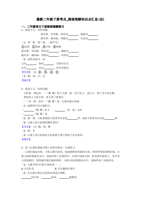 最新二年级下册考点_阅读理解知识点汇总(全)