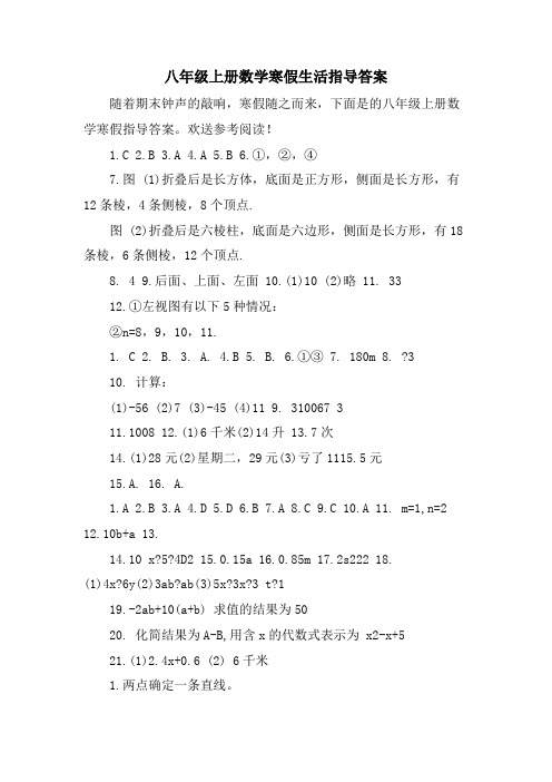 八年级上册数学寒假生活指导答案