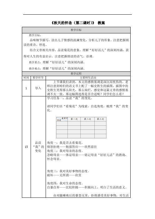 《秋天的怀念(第二课时)》 教案