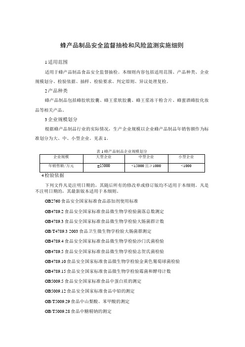 蜂产品制品安全监督抽检和风险监测实施细则