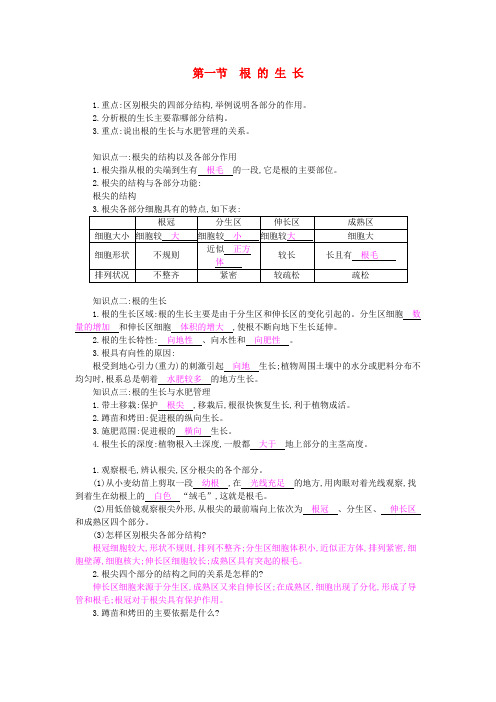 推荐八年级生物上册第三单元第二章第一节《根的生长》导学案(新版)冀教版