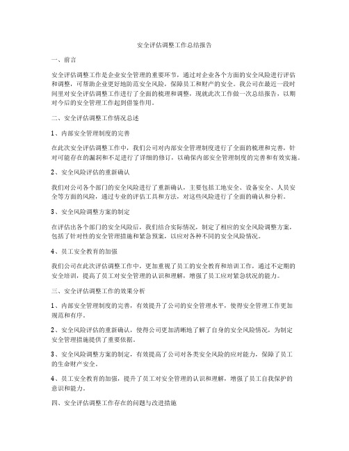 安全评估调整工作总结报告