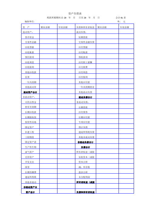 (word完整版)资产负债表、利润表、科目汇总表空白表格,推荐文档