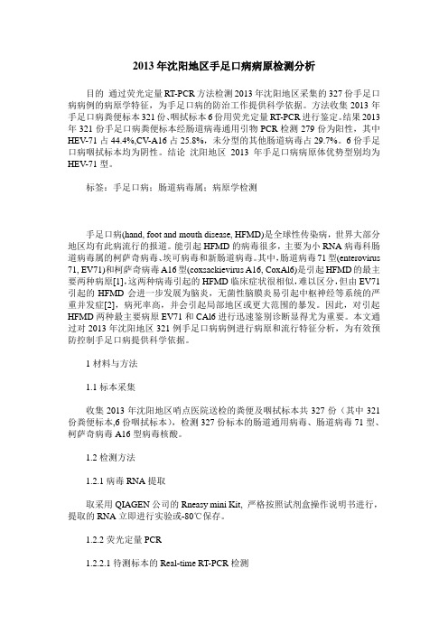 2013年沈阳地区手足口病病原检测分析