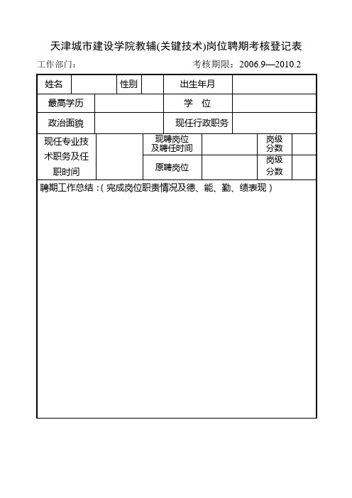 天津城市建设学院教辅(关键技术)岗位聘期考核登记表