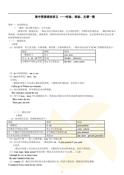 高中英语语法讲义 ——时态、语态、主谓一致