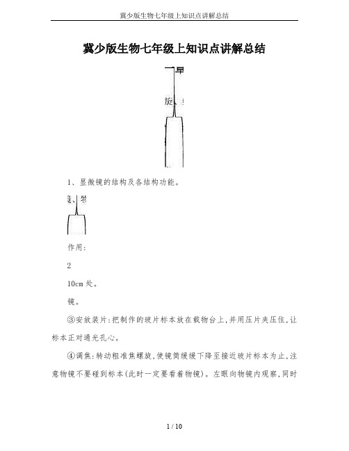 冀少版生物七年级上知识点讲解总结