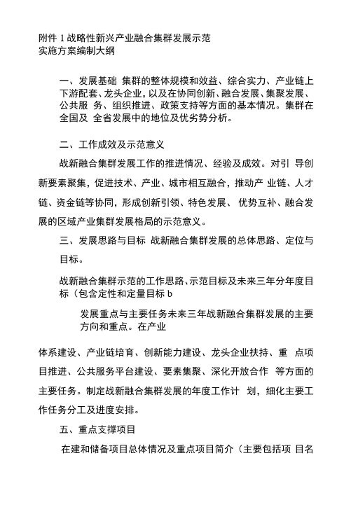 战略性新兴产业融合集群发展示范实施方案编制大纲