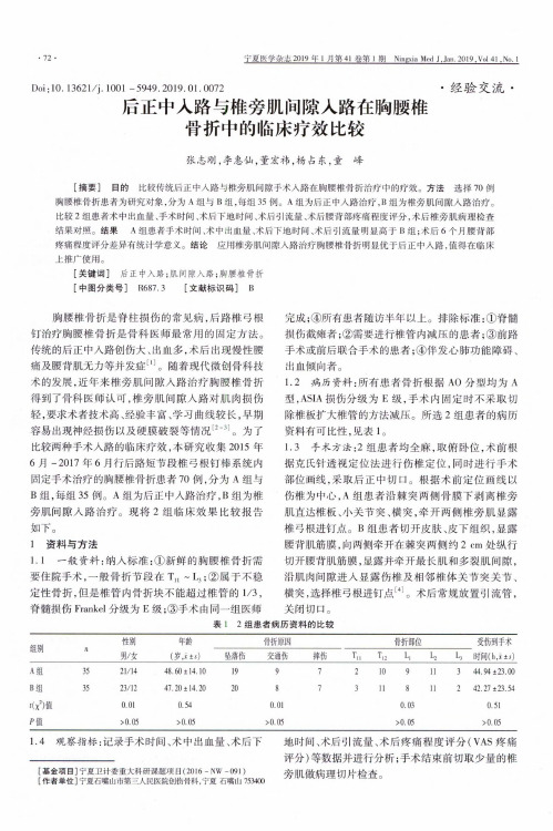 后正中入路与椎旁肌间隙入路在胸腰椎骨折中的临床疗效比较