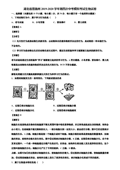 湖北省恩施州2019-2020学年第四次中考模拟考试生物试卷含解析