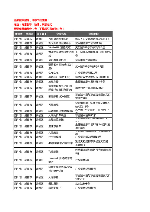 新版四川省成都市武侯区摩托车企业公司商家户名录单联系方式地址大全63家