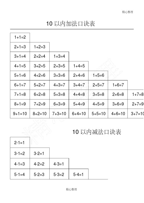 10以内加减法口诀表(A4纸可以打印)