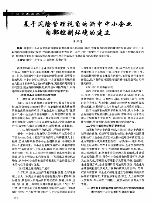 基于风险管理视角的浙中中小企业内部控制环境的建立