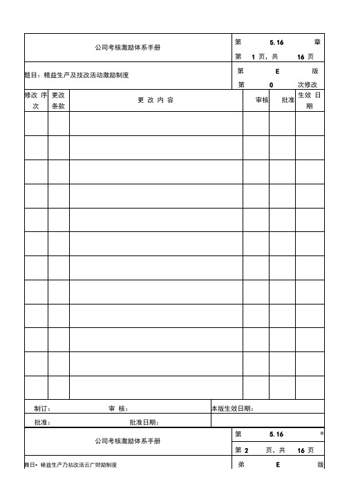 精益技改活动激励制度