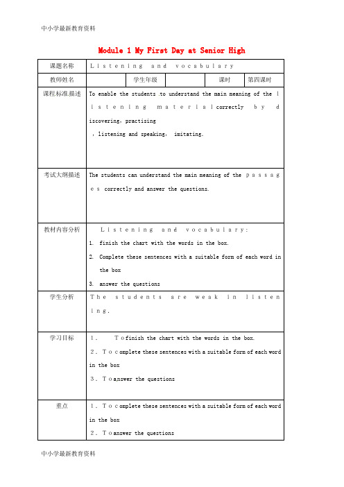 【中小学资料】四川省北大附中成都为明学校高中英语 Module 1 My First Day at Senior High 4教案 外研版必