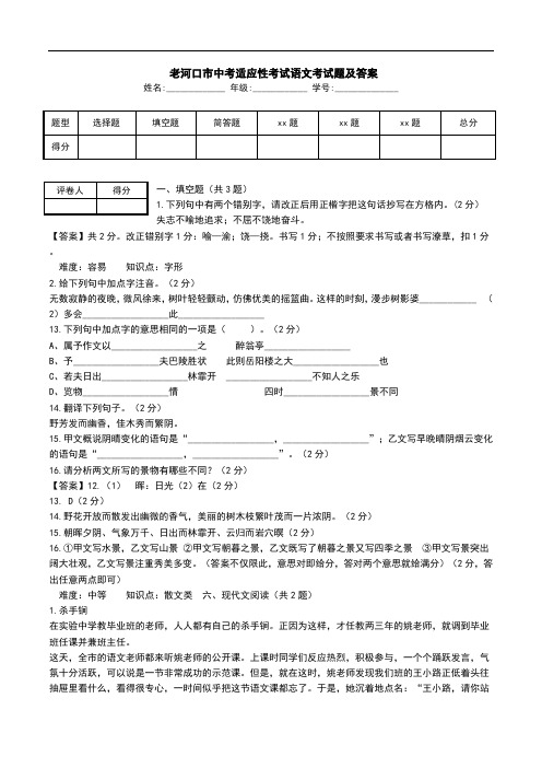  老河口市中考适应性考试语文考试题及答案.doc