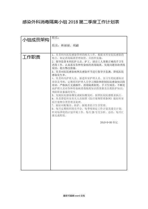 消毒隔离组第二季度工作计划最新