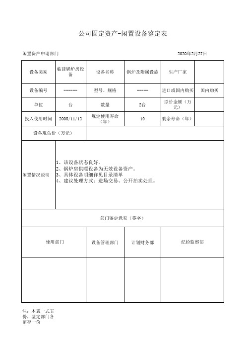 固定资产-设备闲置鉴定表(低效无效鉴定模板)