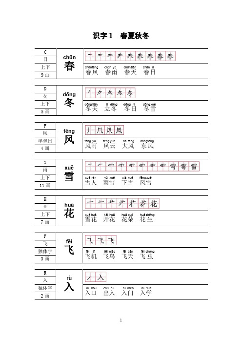 一年级语文下册生字偏旁部首结构笔顺组词(可下载打印)