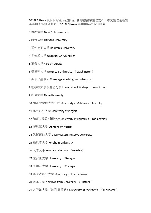 2018美国USNEWS国际法排名