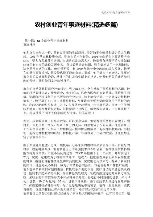 农村创业青年事迹材料(精选多篇)