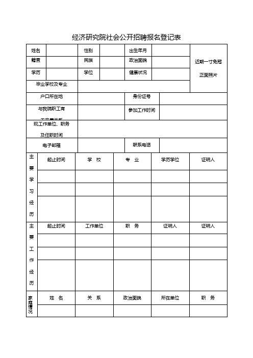 经济研究院社会公开招聘报名登记表【模板】