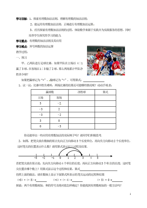 江苏省洪泽外国语中学七年级数学上册 2.4 有理数的加法与减法教学案(1)(无答案) 苏科版