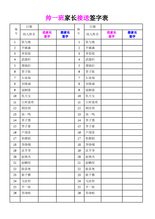 家长接送签字表1