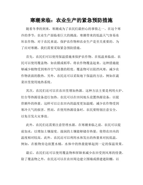 寒潮来临：农业生产的紧急预防措施