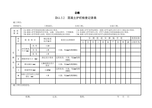 混凝土护栏检查记录表