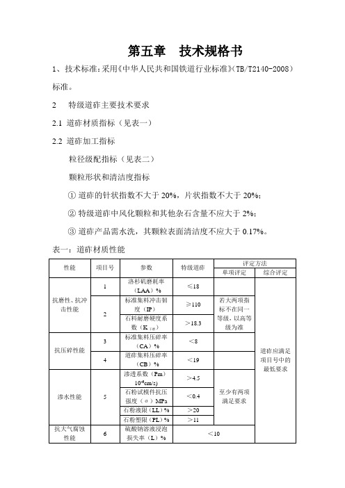 特级道砟技术规格书