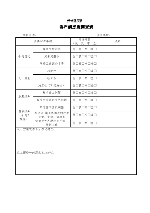 设计院项目客户满意度调查表模板