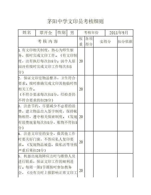 文印员岗位职责月考核细则