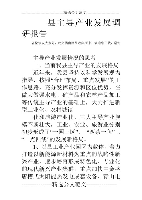 县主导产业发展调研报告