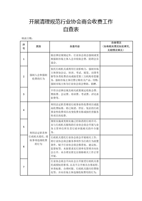 行业协会商会开展清理规范收费工作自查表