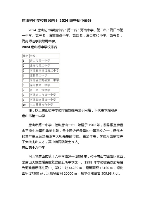 唐山初中学校排名前十2024哪些初中最好